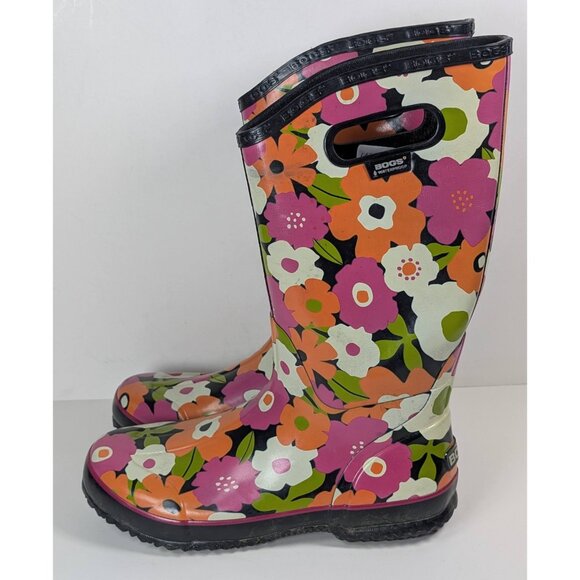 Bogs Women’s Size 9 M Tall Floral Work Rain Boots Waterproof Farm Garden Pull On - Picture 4 of 7